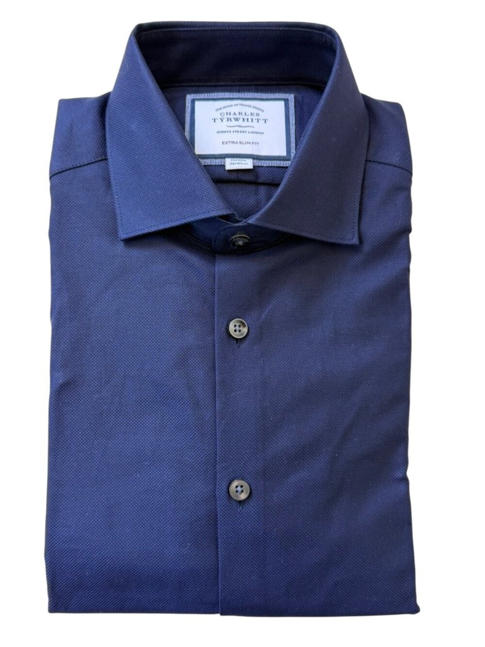 NWOT Charles Tyrwhitt Cotton Micro Texture Dress Shirt Extra Slim Fit Navy 15/32